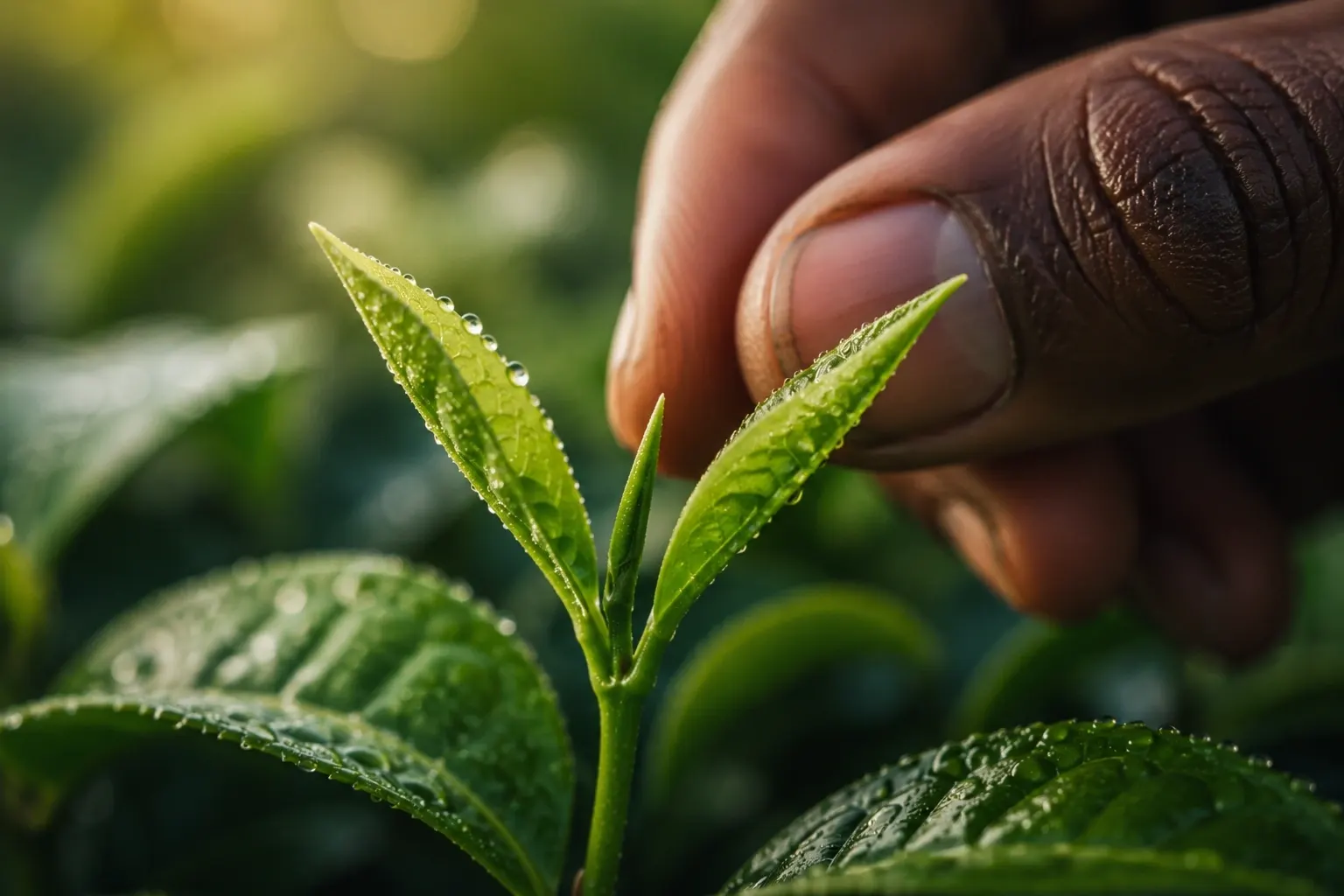 Seasonal tea flush being hand-plucked